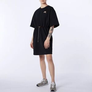 New Balance T-Shirt dress solid black athleisure tie waist pockets